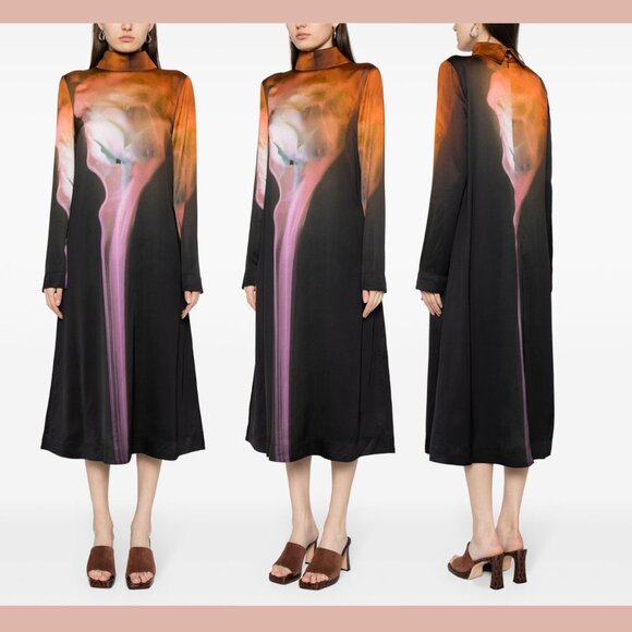 $540 Stine Goya [ XXL ] Mille Abstract Midi Dress Burning Roses on Fire - Picture 1 of 3